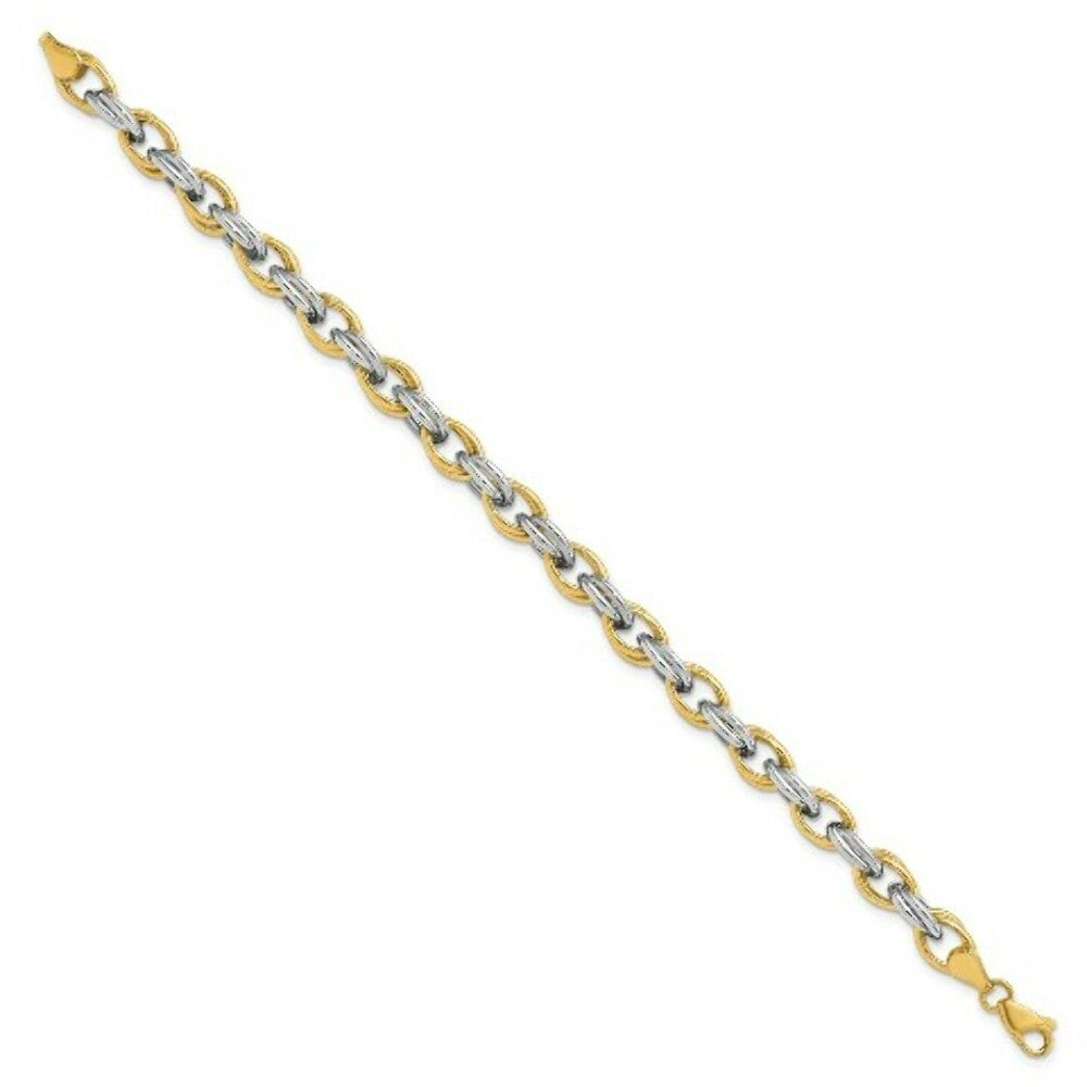 14K Two-tone Gold Fancy Hollow Link Bracelet  Length 7.75'' inches