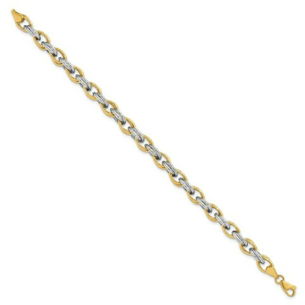 14K Two-tone Gold Fancy Hollow Link Bracelet  Length 7.75'' inches