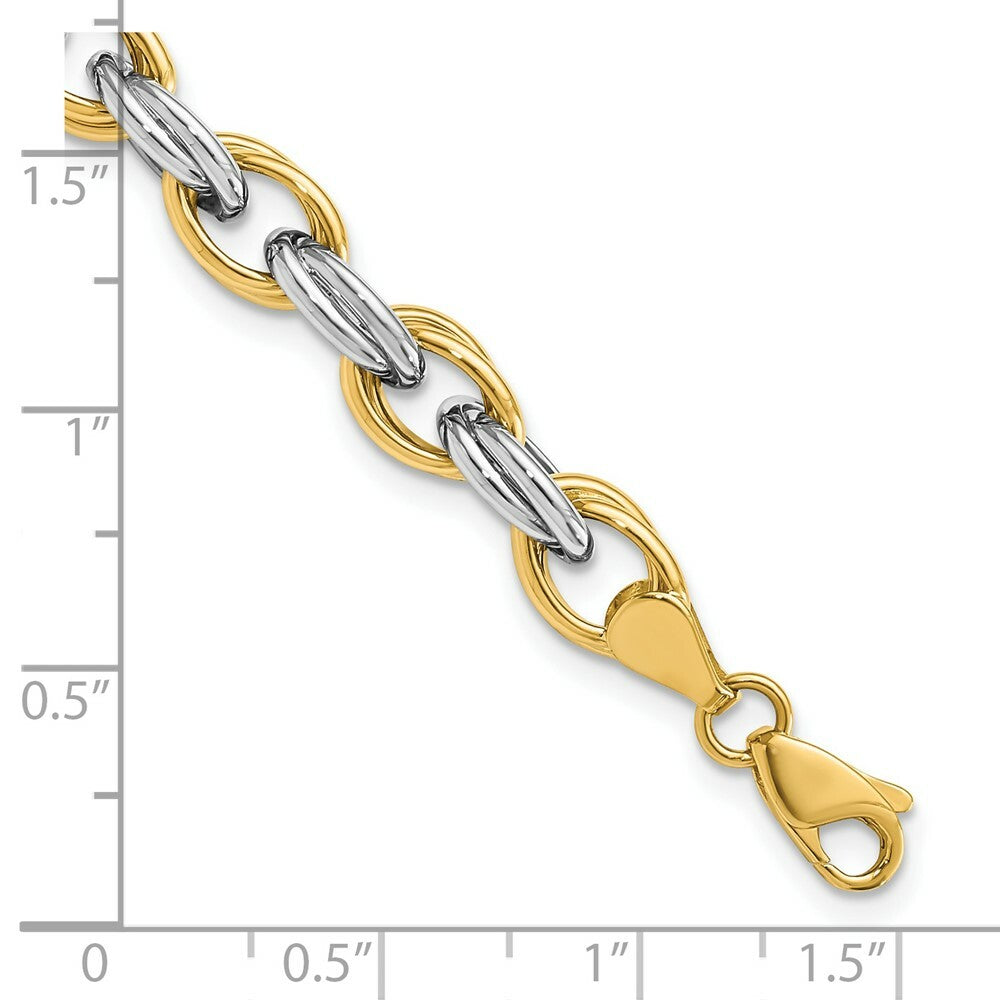 14K Two-tone Gold Fancy Hollow Link Bracelet  Length 7.75'' inches
