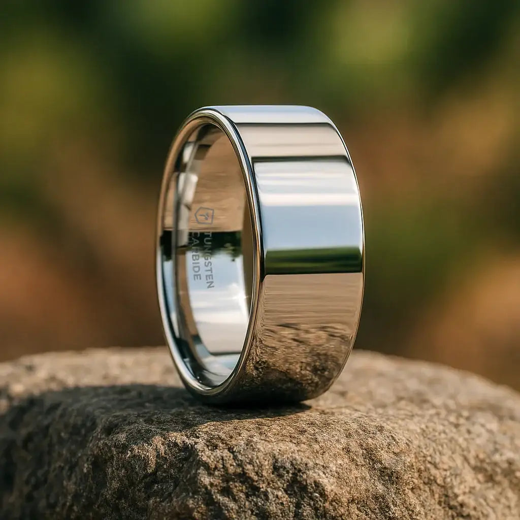 Womens Tungsten Carbide Flat Wedding Ring - Polished Comfort Fit - 4mm 6mm Wide - Style name: ATHENA