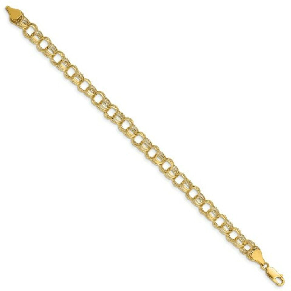 8.25" Length Bracelet 14K Yellow Gold Lite 7mm Triple Link Charm Bracelet