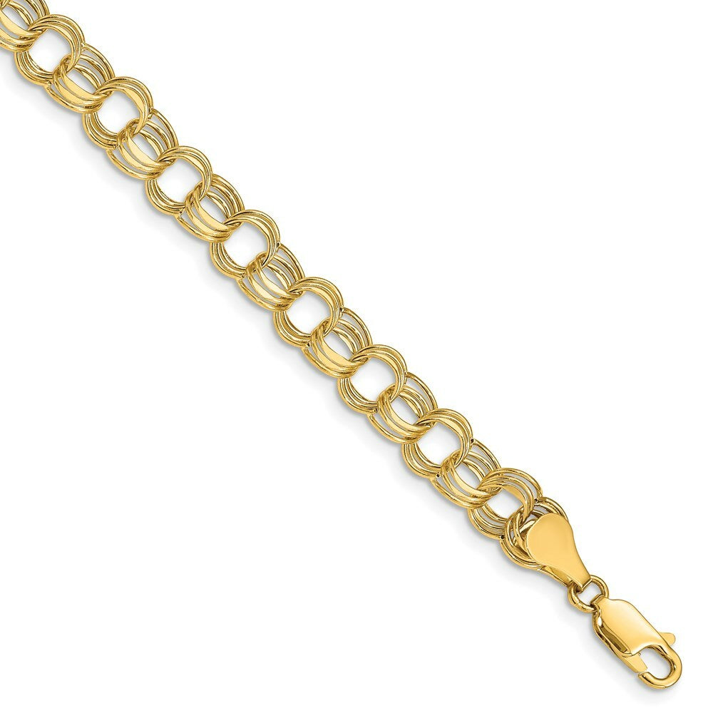 8.25" Length Bracelet 14K Yellow Gold Lite 7mm Triple Link Charm Bracelet