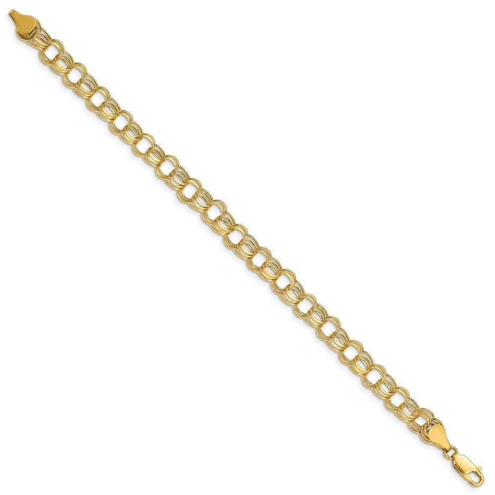 7.25" Length Bracelet 14K Yellow Gold Lite 7mm Triple Link Charm Bracelet