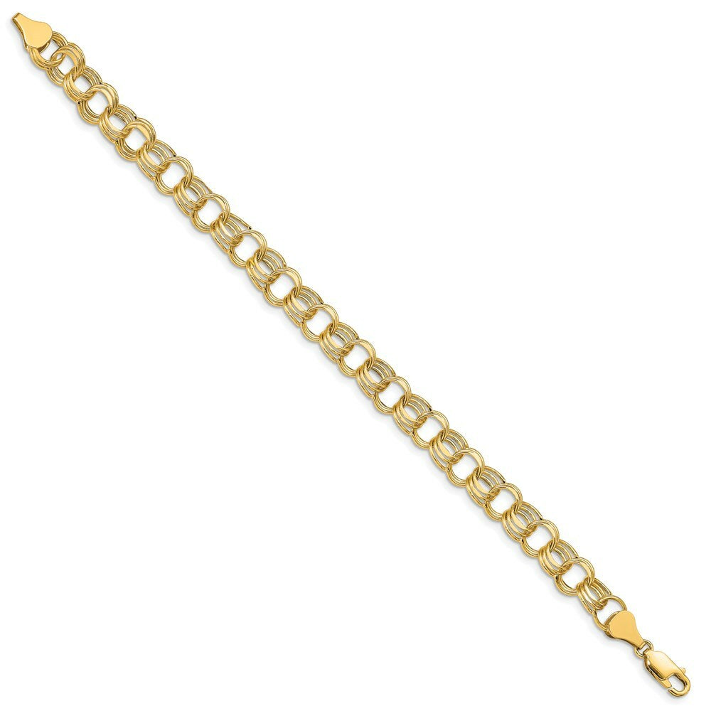 8.25" Length Bracelet 14K Yellow Gold Lite 8mm Triple Link Charm Bracelet