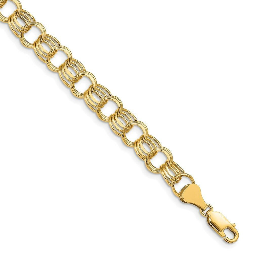 7.25" Length Bracelet 14K Yellow Gold Lite 8mm Triple Link Charm Bracelet