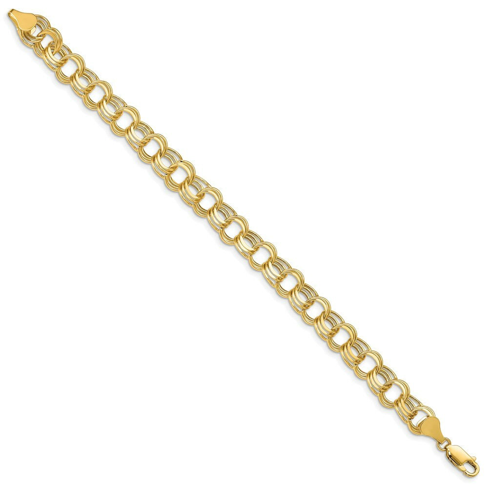 8" Length Bracelet 14K Yellow Gold Lite 8.5mm Triple Link Charm Bracelet