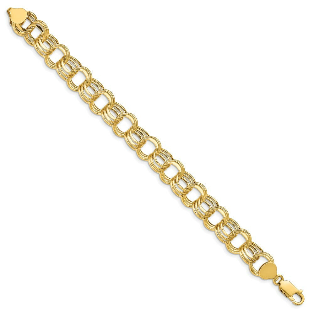 7" Length Bracelet 14K Yellow Gold Lite 11mm Triple Link Charm Bracelet