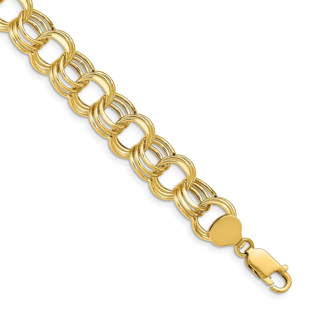 8" Length Bracelet 14K Yellow Gold Lite 11mm Triple Link Charm Bracelet