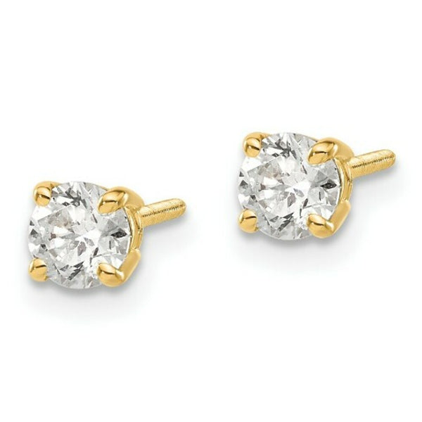 14K Yellow Gold .60-Carat tw SI3 G-I Diamond Stud Thread on/off Post Earrings