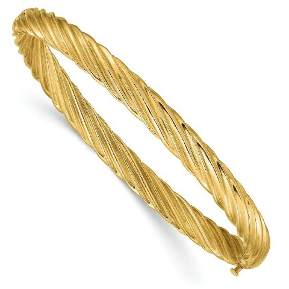 14K Yellow Gold 4/16 Fancy Swirl Hinged Bangle Bracelet