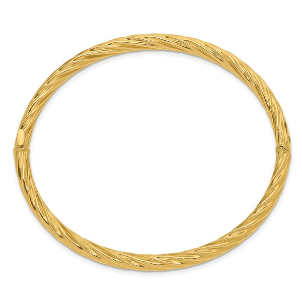 14K Yellow Gold 4/16 Oversize Swirl Hinged Bangle Bracelet