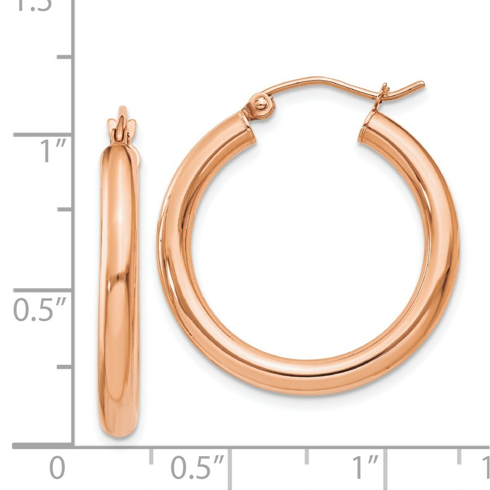 14K Rose Gold 3mm Hoop Earrings  25mm length