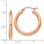Load image into Gallery viewer, 14K Rose Gold 3mm Hoop Earrings  25mm length
