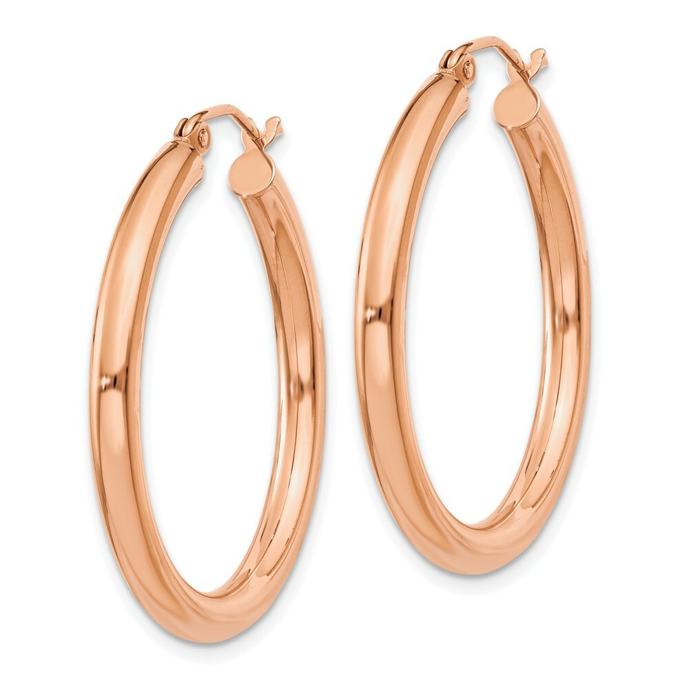 14K Rose Gold 3mm Hoop Earrings  30mm length