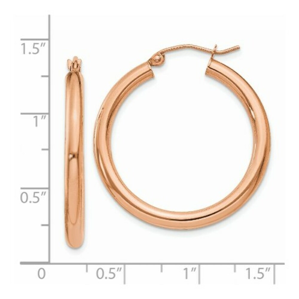14K Rose Gold 3mm Hoop Earrings  30mm length