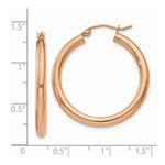 Load image into Gallery viewer, 14K Rose Gold 3mm Hoop Earrings  30mm length
