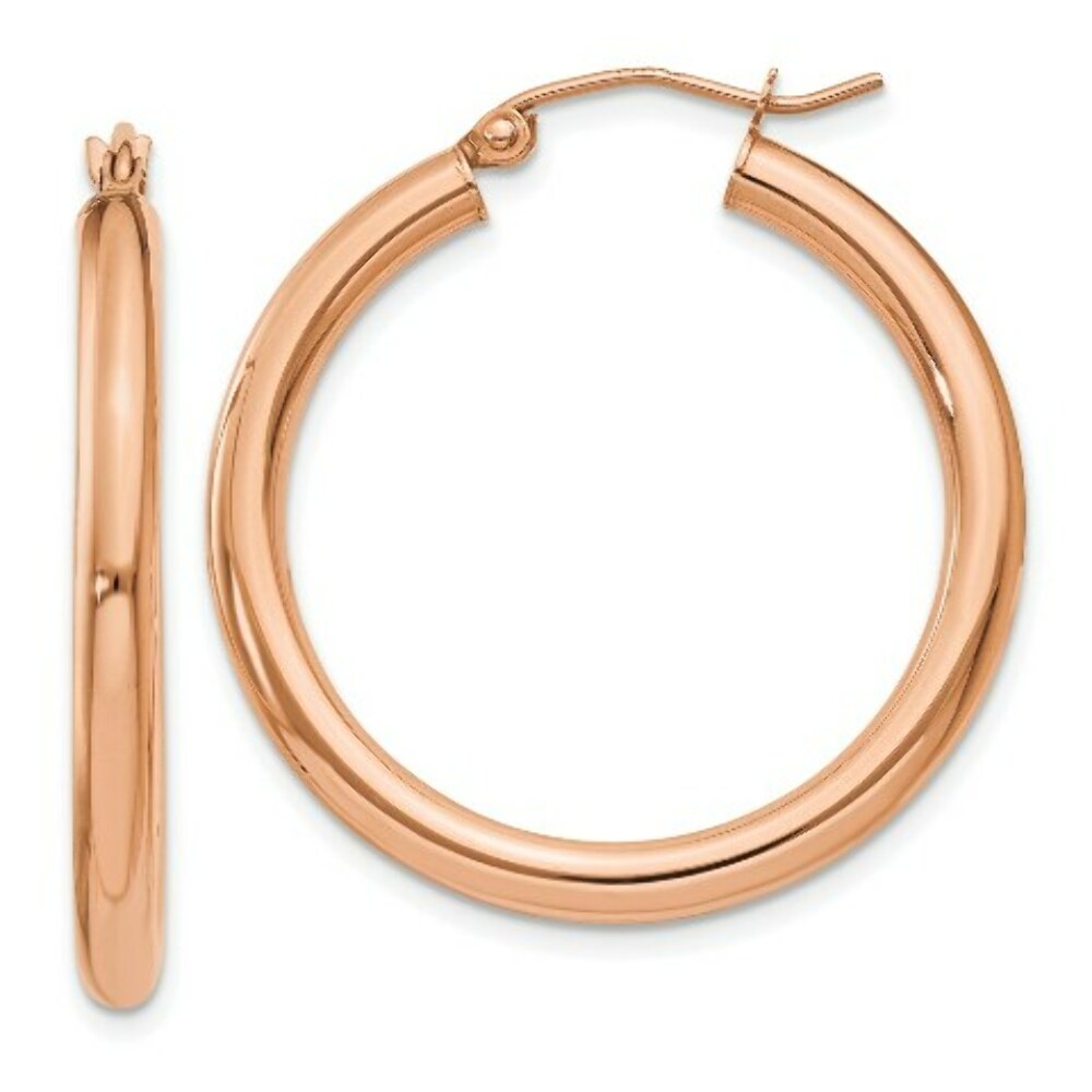 14K Rose Gold 3mm Hoop Earrings  30mm length
