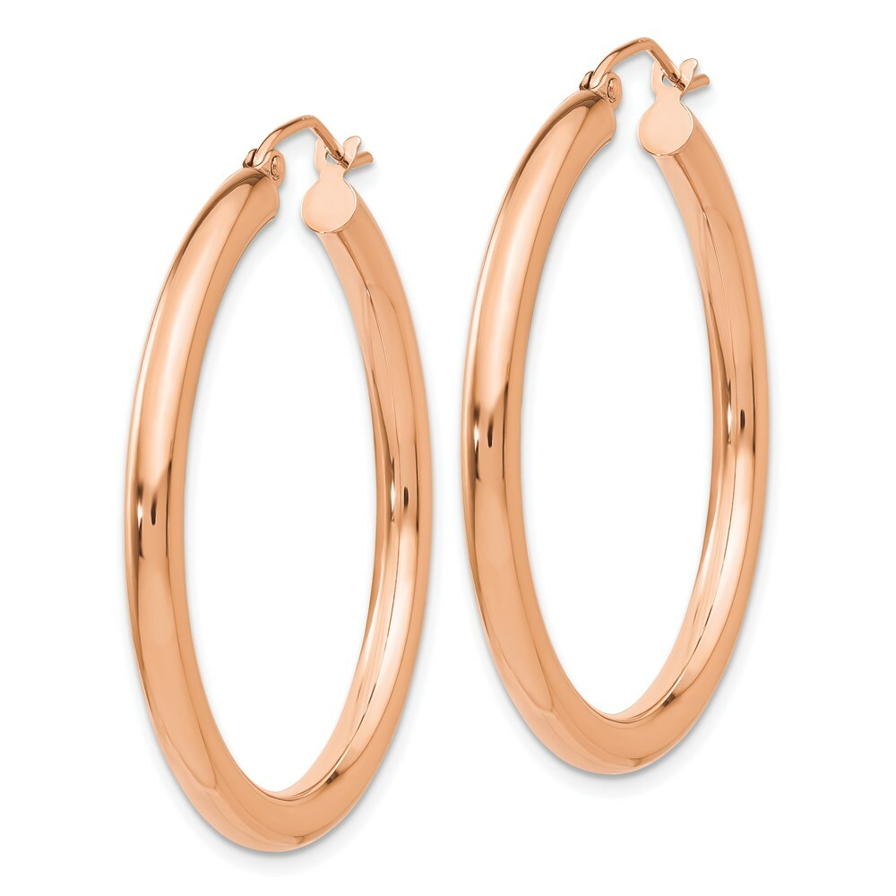 14K Rose Gold 3mm Hoop Earrings  35mm length