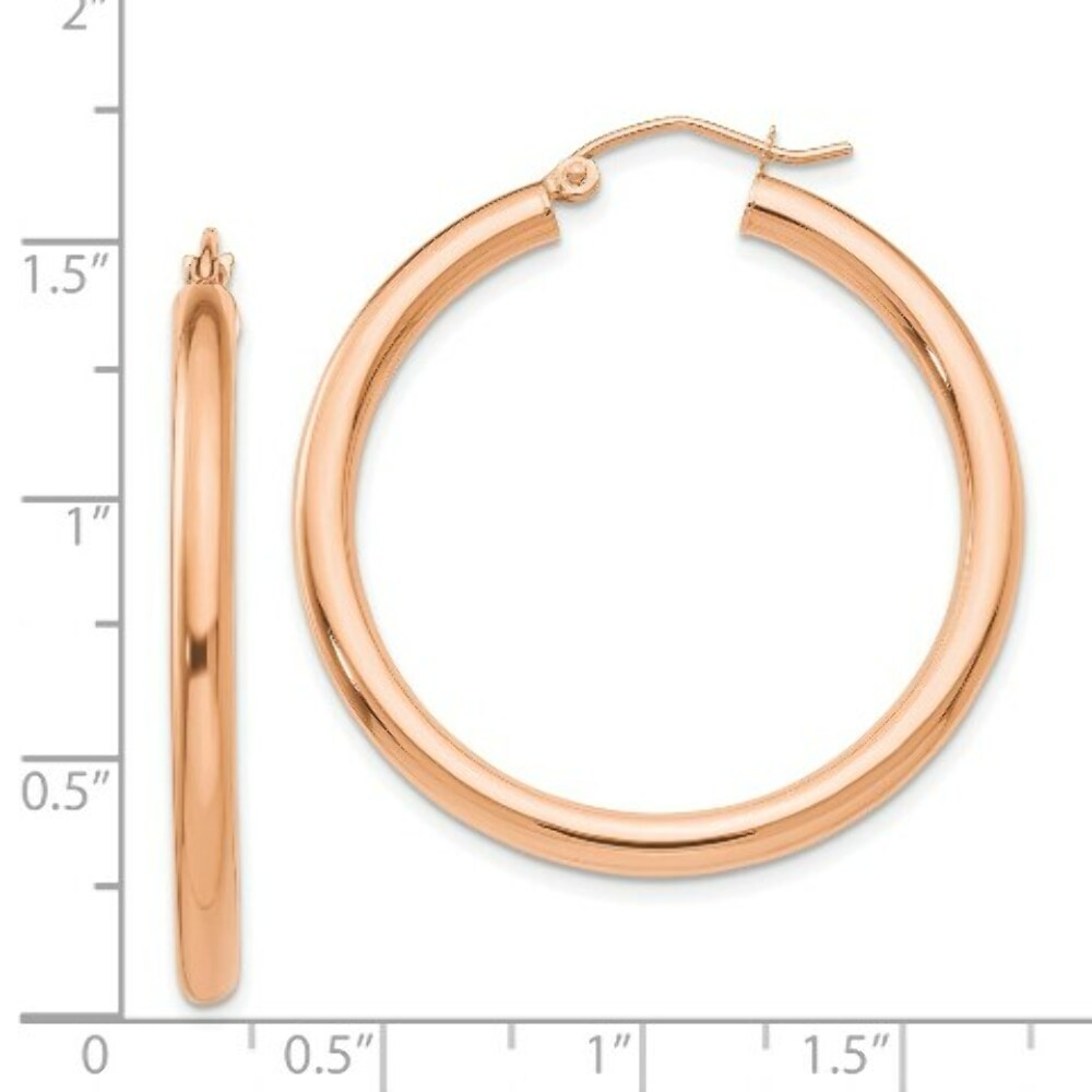 14K Rose Gold 3mm Hoop Earrings  35mm length