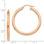Load image into Gallery viewer, 14K Rose Gold 3mm Hoop Earrings  35mm length
