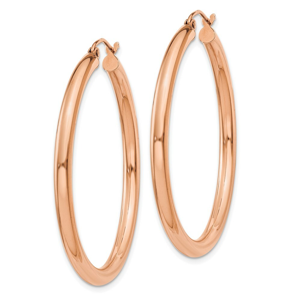 14K Rose Gold 3mm Hoop Earrings  40mm length