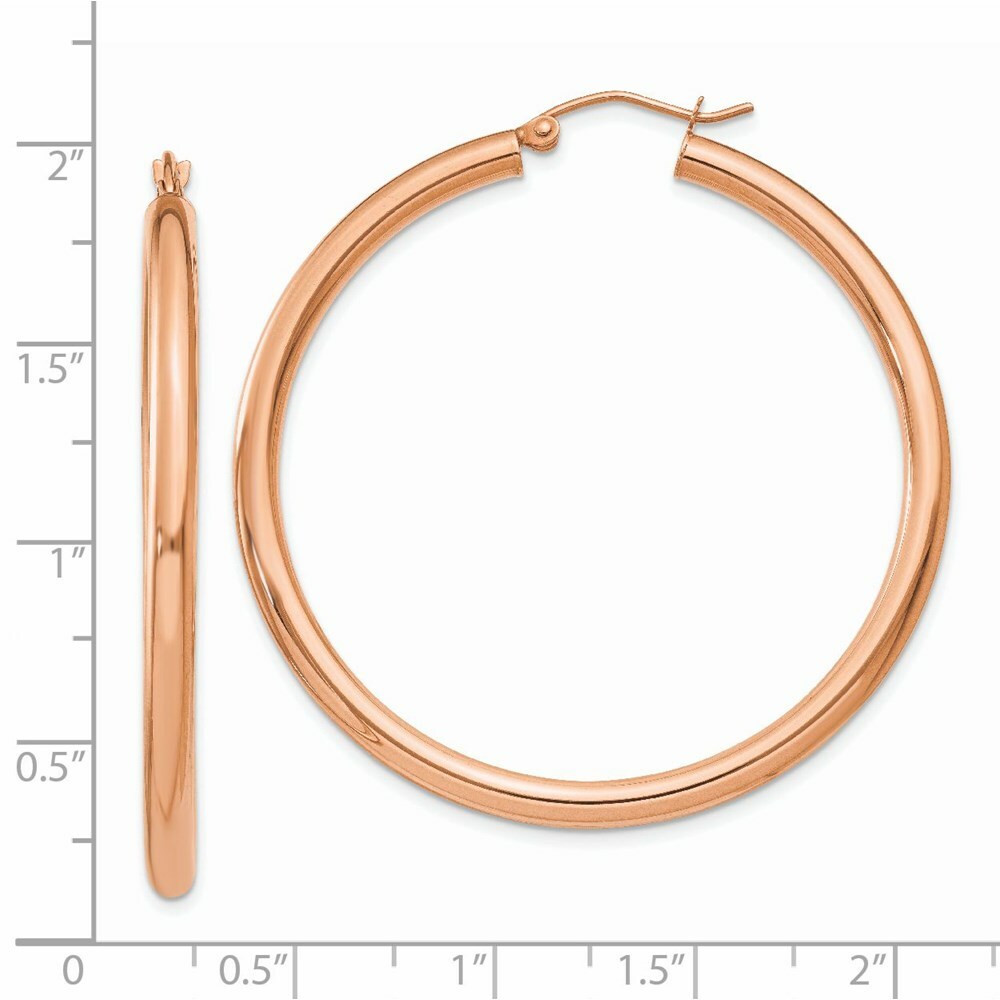 14K Rose Gold 3mm Hoop Earrings  45mm length
