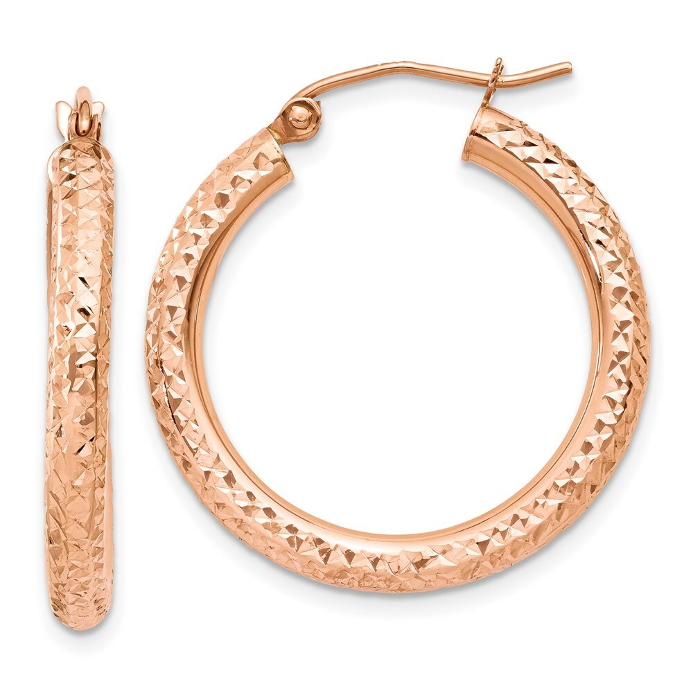 14K Rose Gold 3mm Diamond-cut Hoop  25mm length