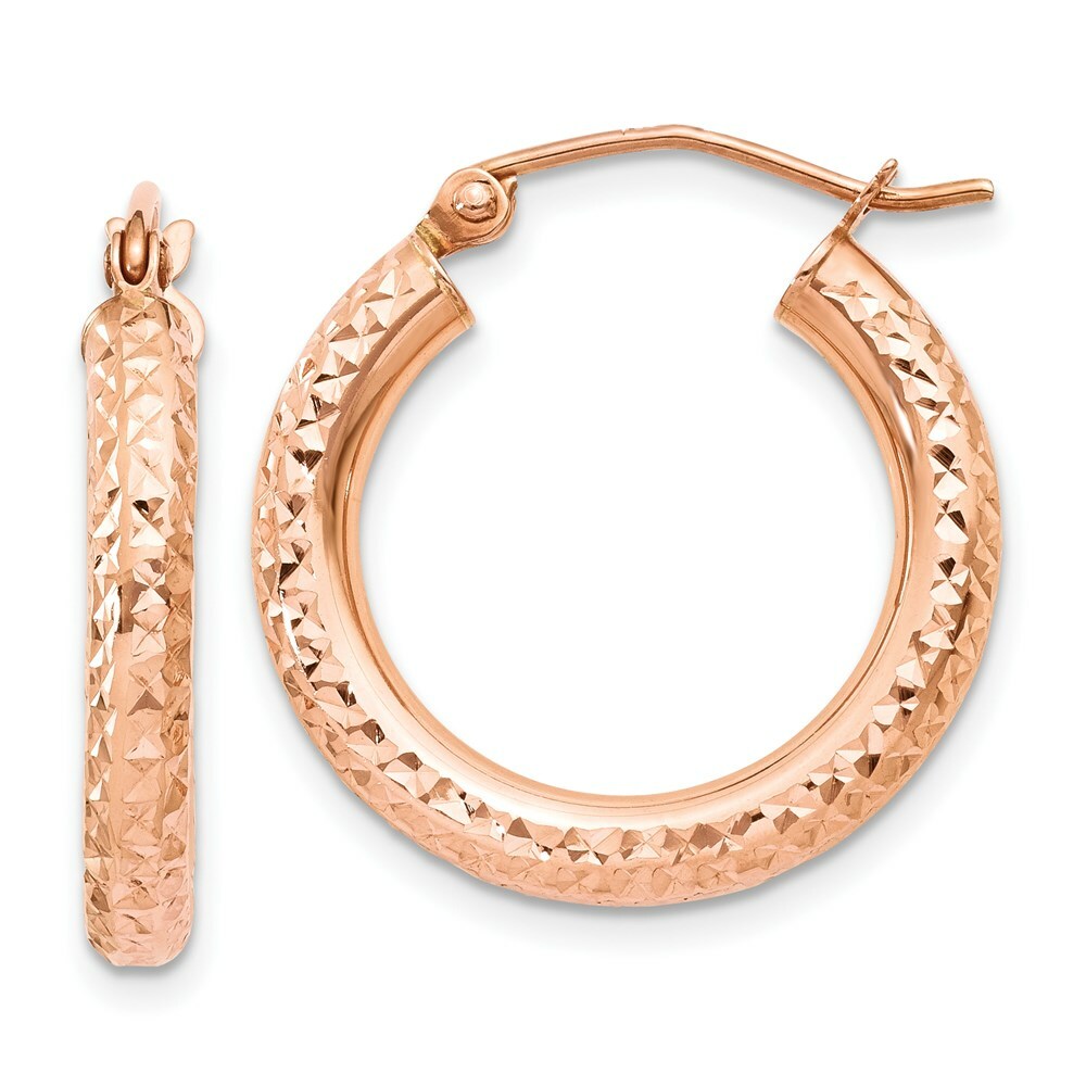 14K Rose Gold 3mm Diamond-cut Hoop  20mm length