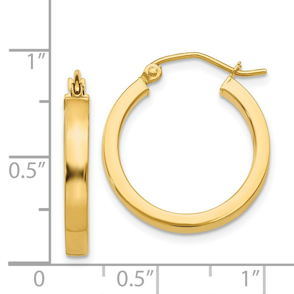 14K Yellow Gold 2x3mm Square Tube Hoops  20mm length
