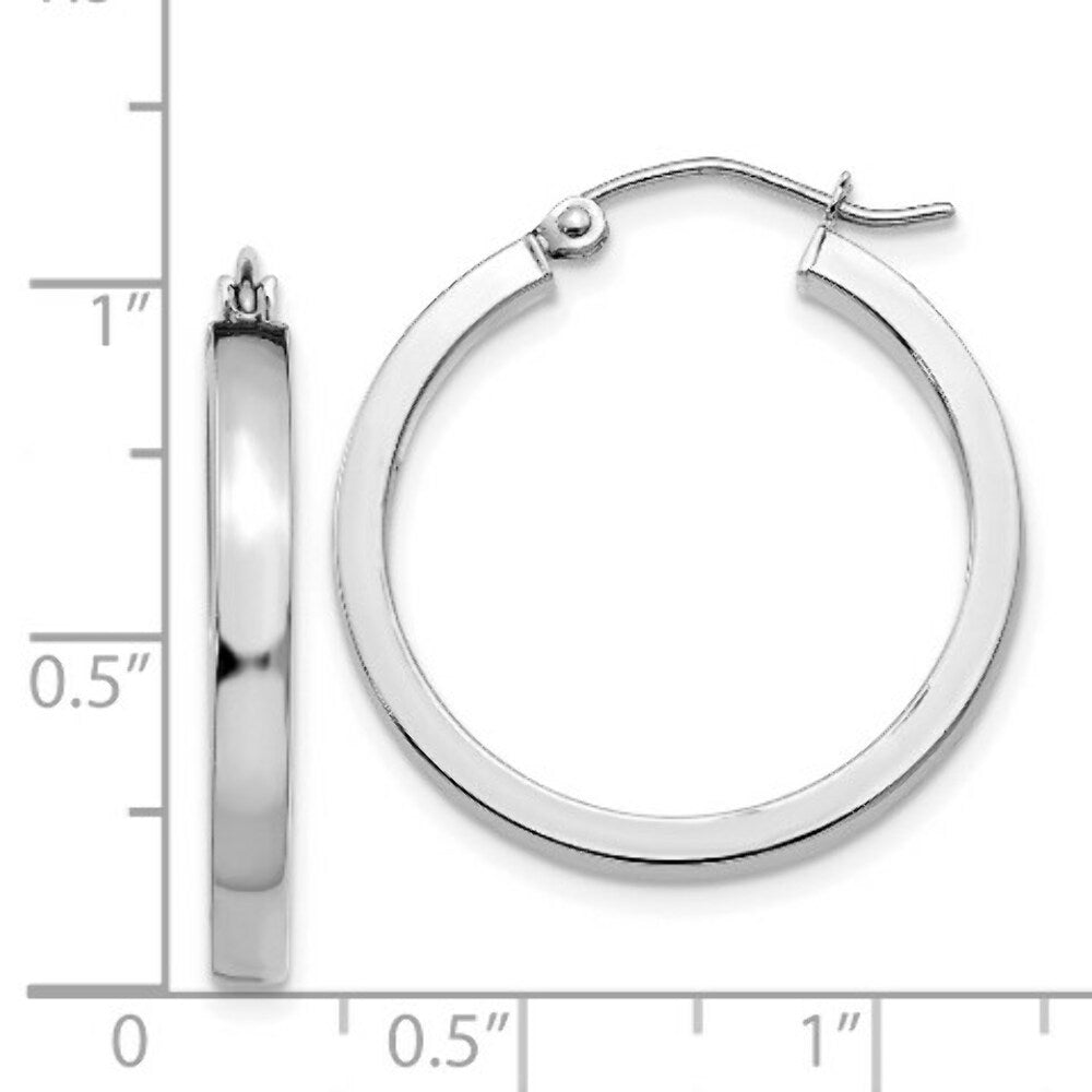 14K White Gold 2x3mm Rectangle Tube Hoop  25mm length