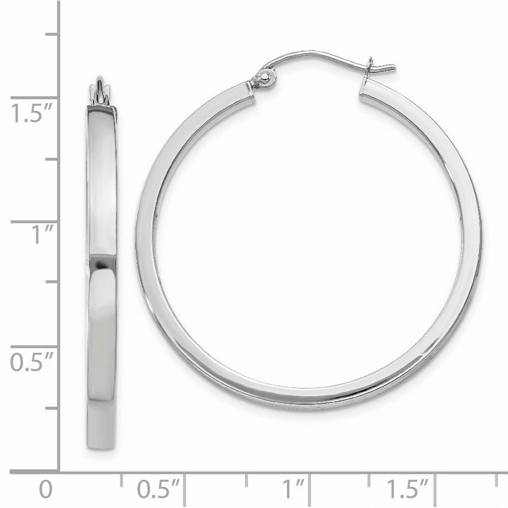 14K White Gold 2x3mm Rectangle Tube Hoop  30mm length
