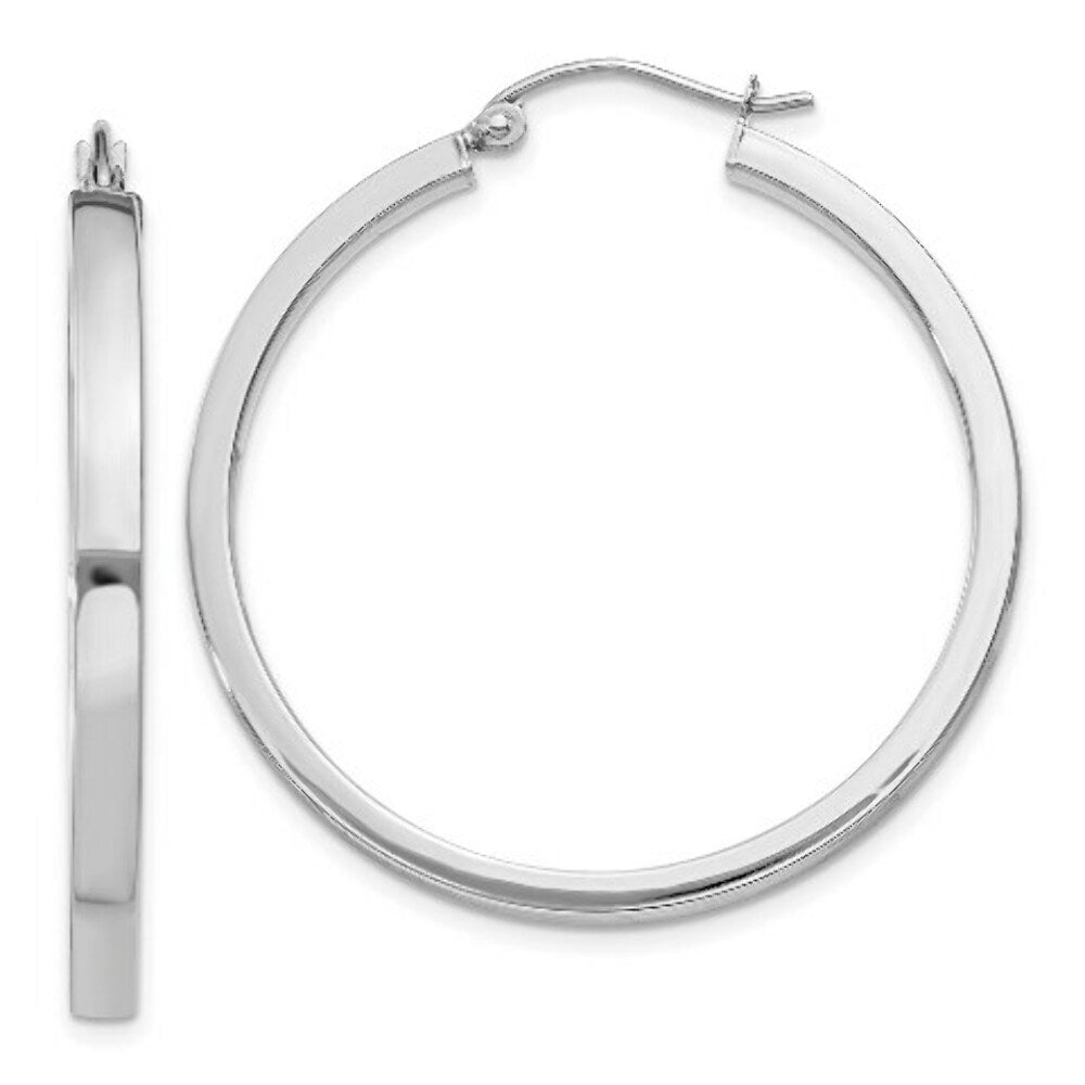 14K White Gold 2x3mm Rectangle Tube Hoop  30mm length