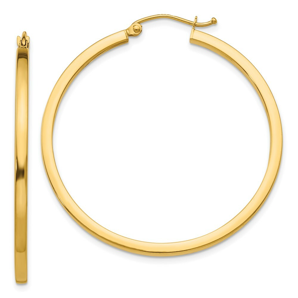 14K Yellow Gold 2mm Square Tube Hoop Earrings  40mm length