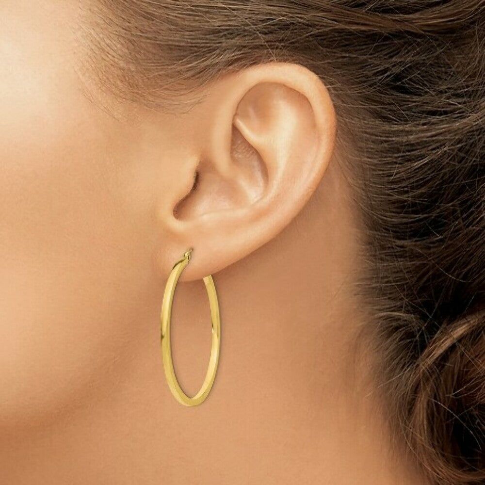 14K Yellow Gold 2mm Square Tube Hoop Earrings  40mm length