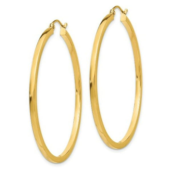 14K Yellow Gold 2mm Square Tube Hoop Earrings  45mm length