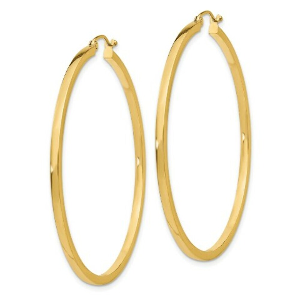 14K Yellow Gold 2mm Square Tube Hoop Earrings  50mm length