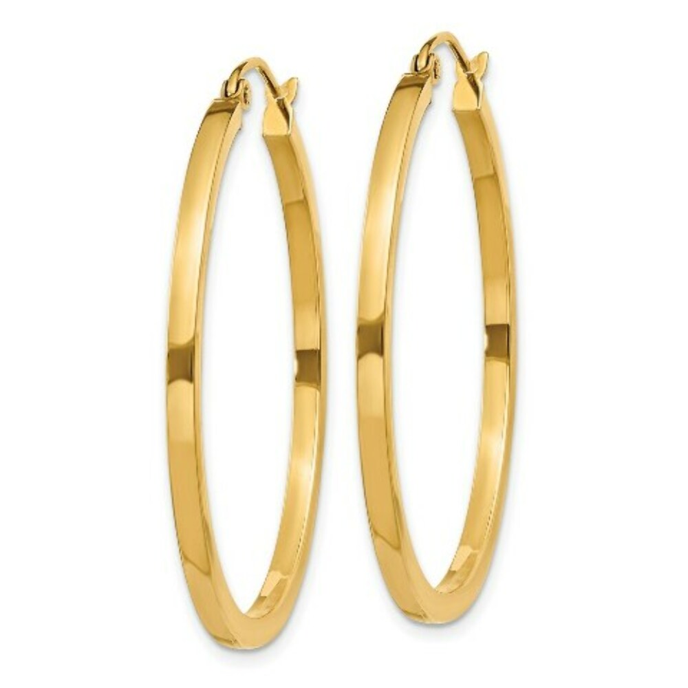 14K Yellow Gold 2mm Square Tube Hoop Earrings  35mm length