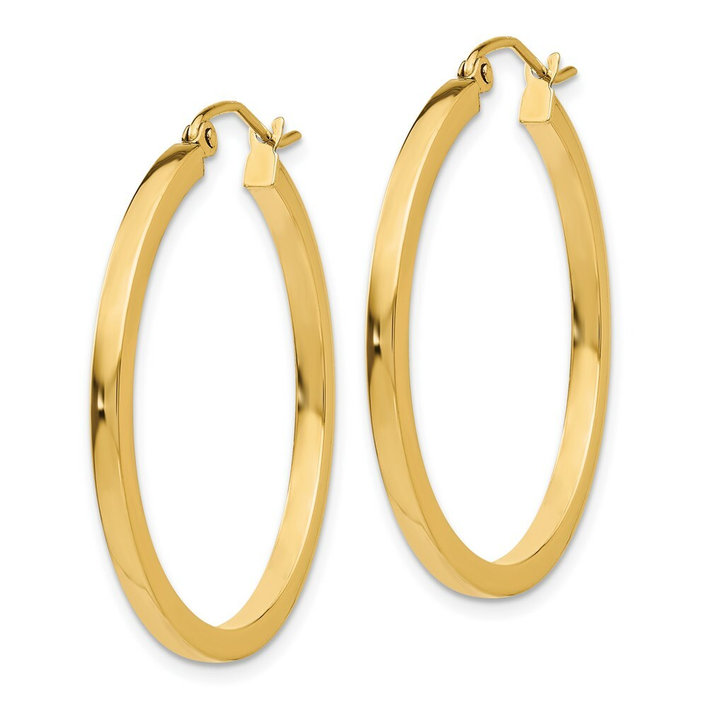 14K Yellow Gold 2mm Square Tube Hoop Earrings  30mm length