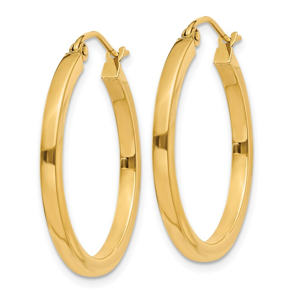 14K Yellow Gold 2mm Square Tube Hoop Earrings  25mm length
