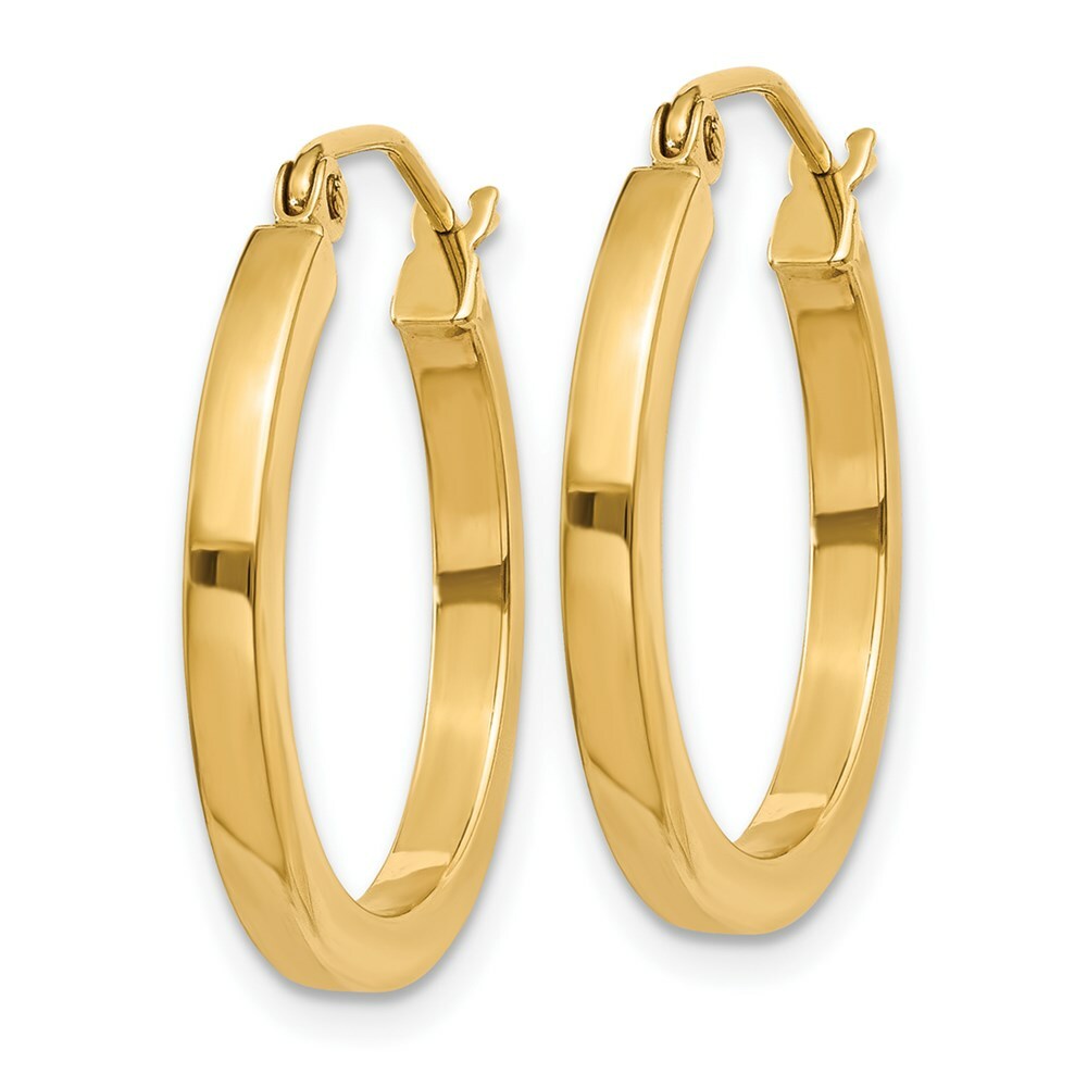 14K Yellow Gold 2mm Square Tube Hoop Earrings  20mm length