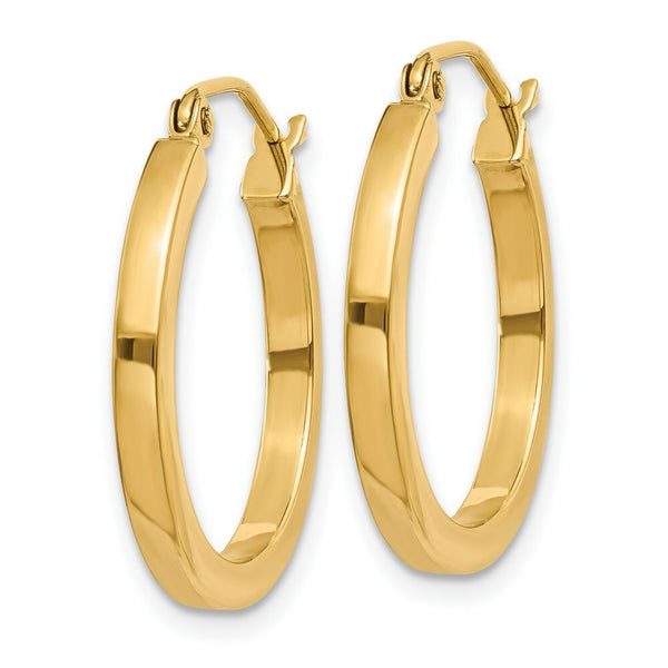 14K Yellow Gold 2mm Square Tube Hoop Earrings  20mm length