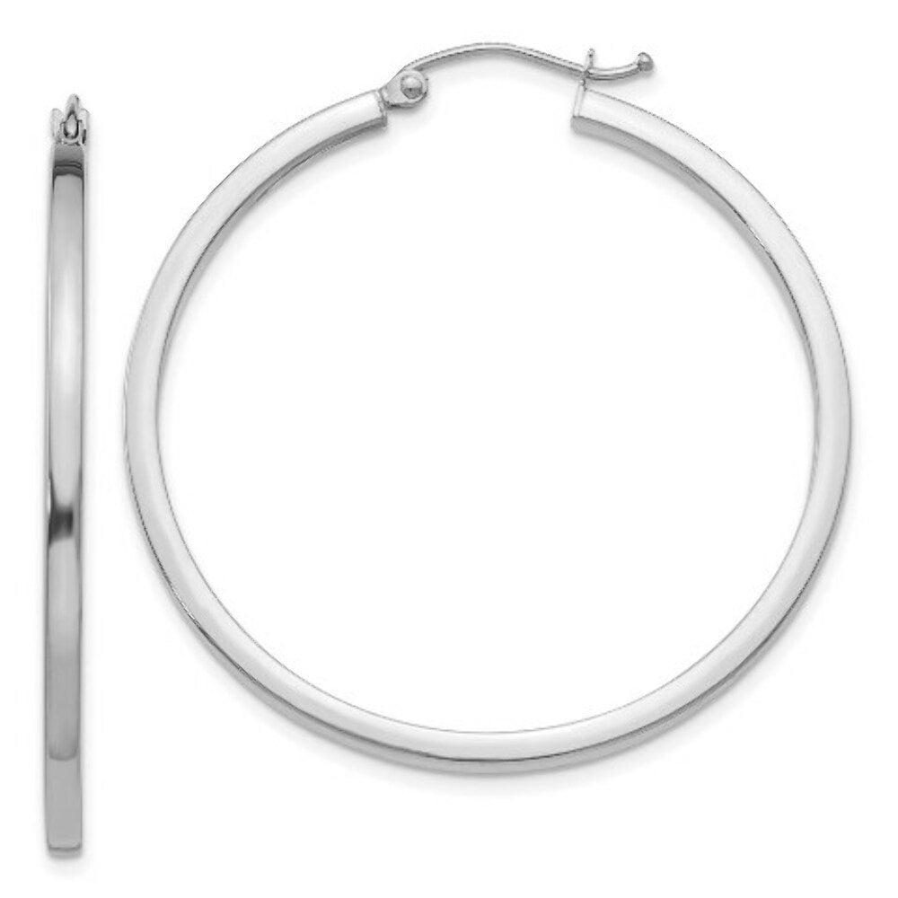 14K White Gold 2mm Square Tube Hoops  40mm length