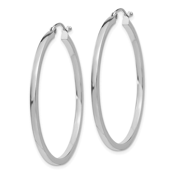 14K White Gold 2mm Square Tube Hoops  40mm length