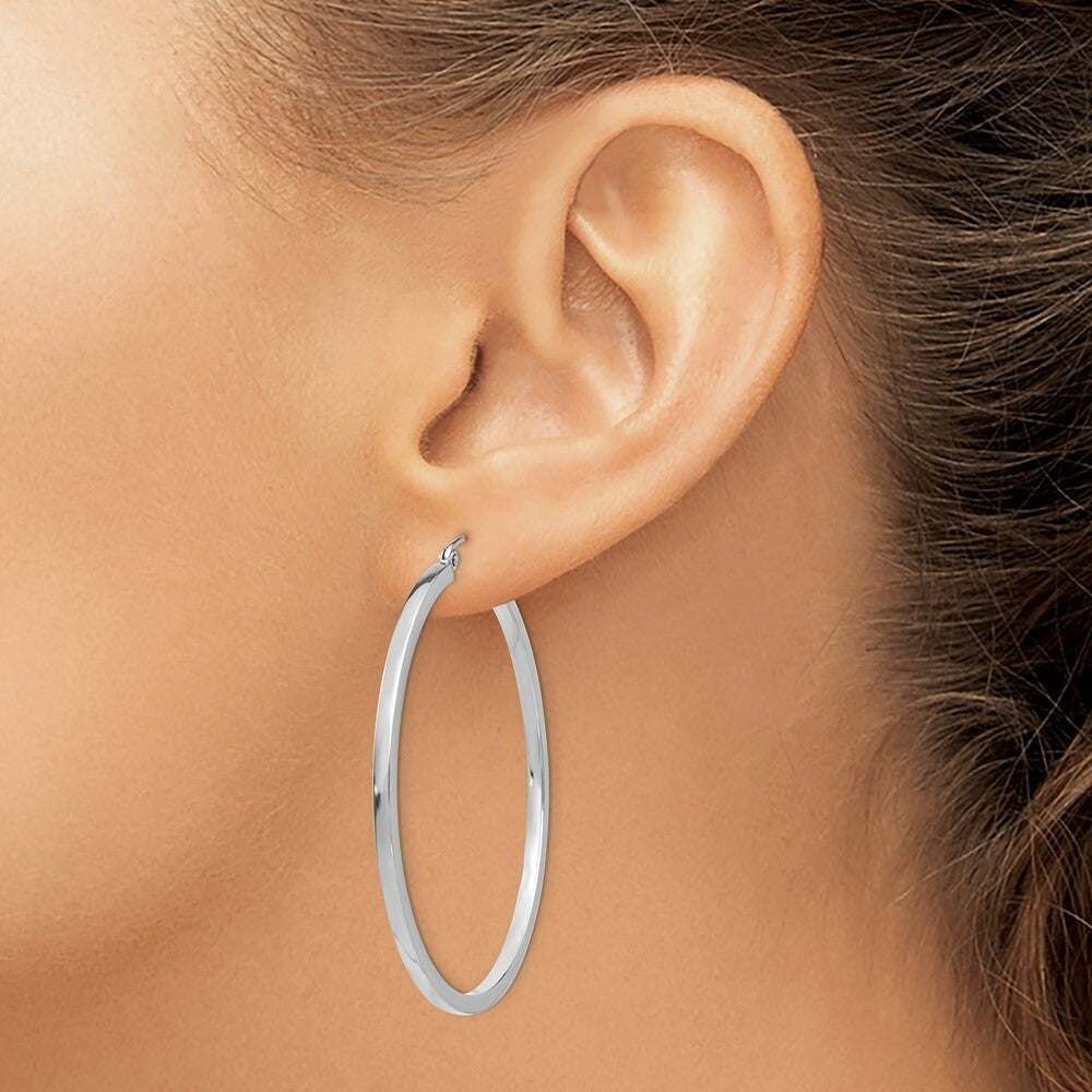 14K White Gold 2mm Square Tube Hoops  45mm length