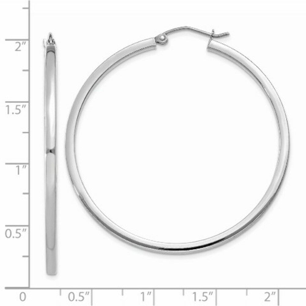 14K White Gold 2mm Square Tube Hoops  45mm length