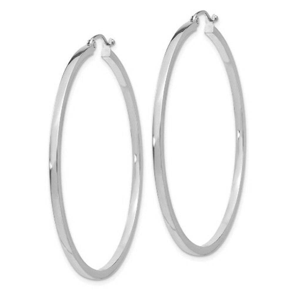 14K White Gold 2mm Square Tube Hoops  50mm length