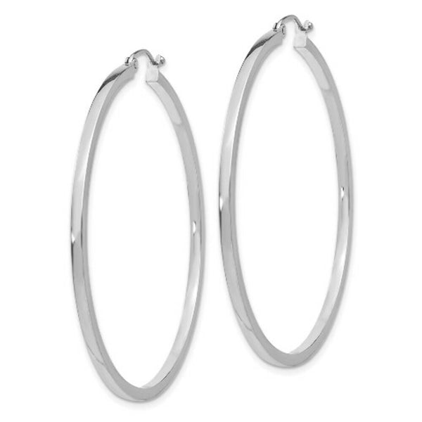 14K White Gold 2mm Square Tube Hoops  50mm length