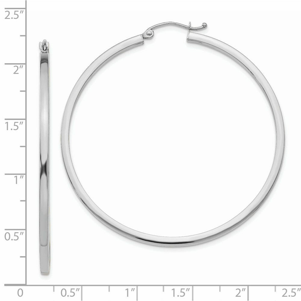 14K White Gold 2mm Square Tube Hoops  50mm length