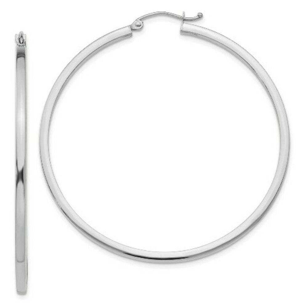 14K White Gold 2mm Square Tube Hoops  50mm length