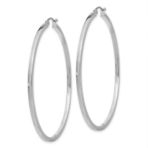 14K White Gold 2mm Square Tube Hoops  55mm length